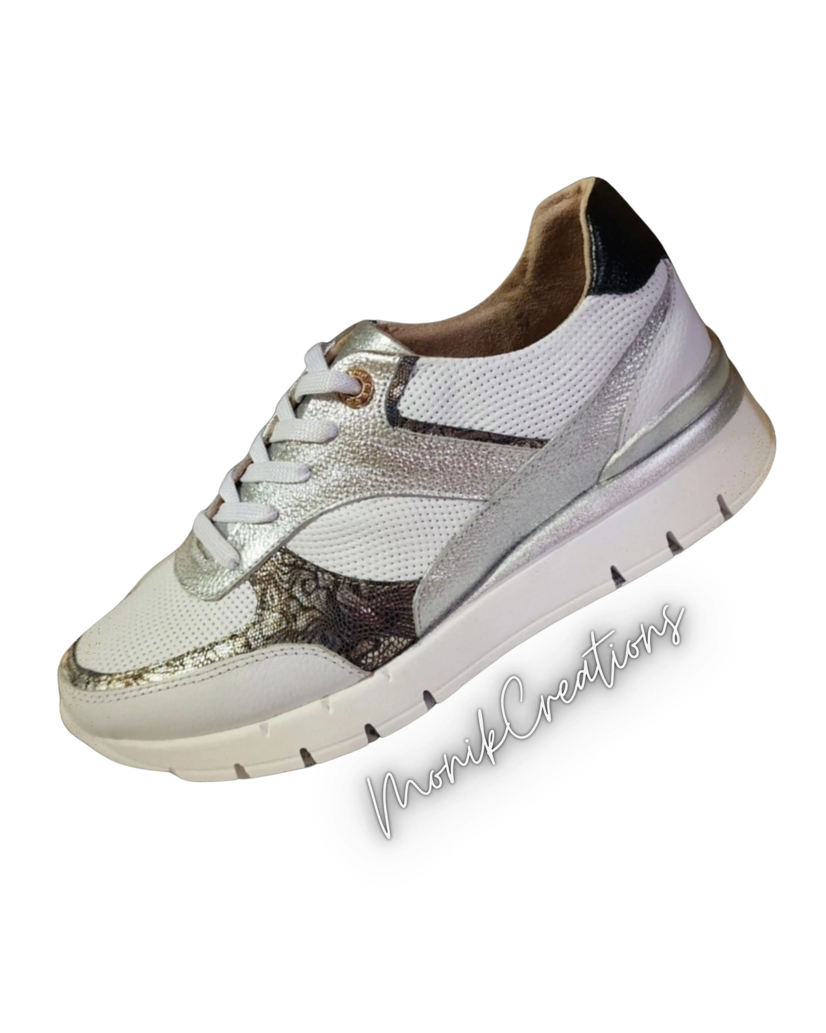 Leather White and Silver Sneakers for Women