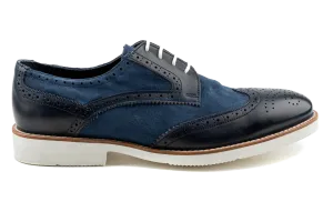 Men's Suede Derby Shoes, Dress Sneakers, Two Tones, Blend of Top Grain And Suede Leather Navy Suede Derby Shoes, Derby Brogues Leo by Debbano