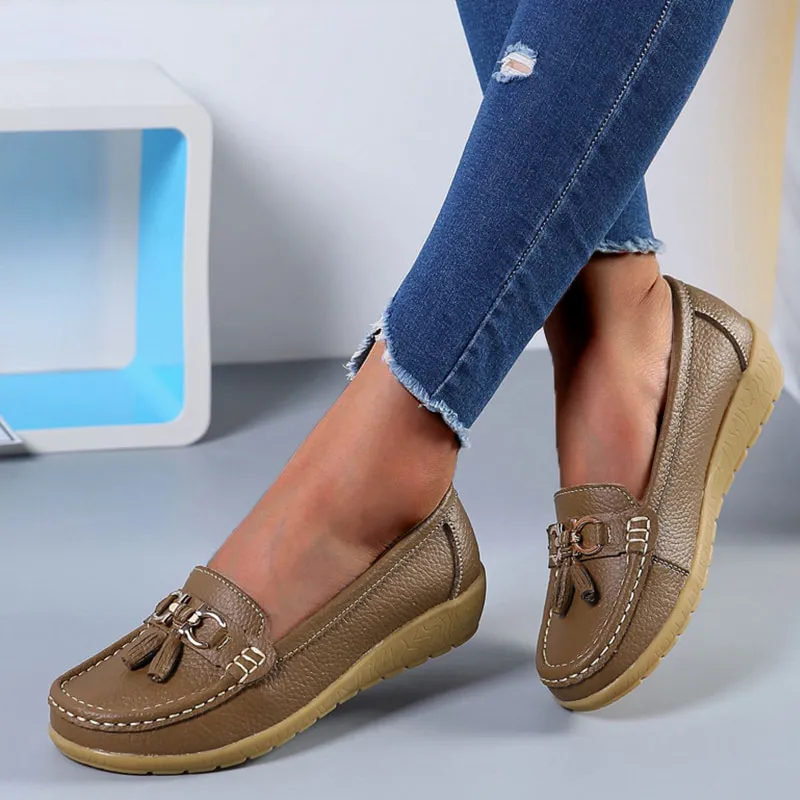 Nanccy Women Flats Ballet Leather Breathable  Casual  Shoes