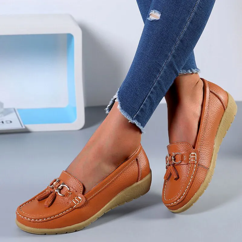 Nanccy Women Flats Ballet Leather Breathable  Casual  Shoes