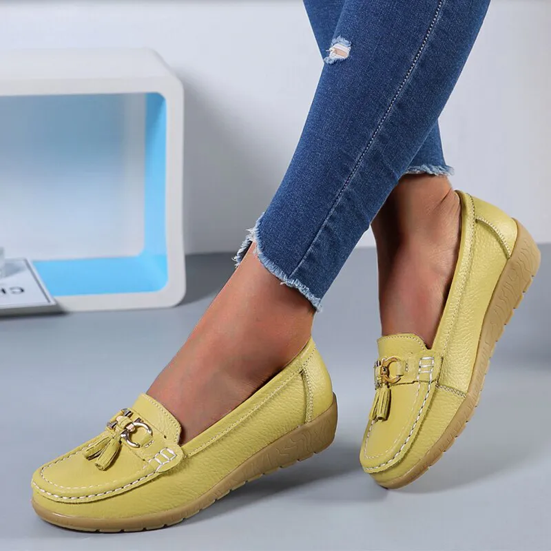 Nanccy Women Flats Ballet Leather Breathable  Casual  Shoes