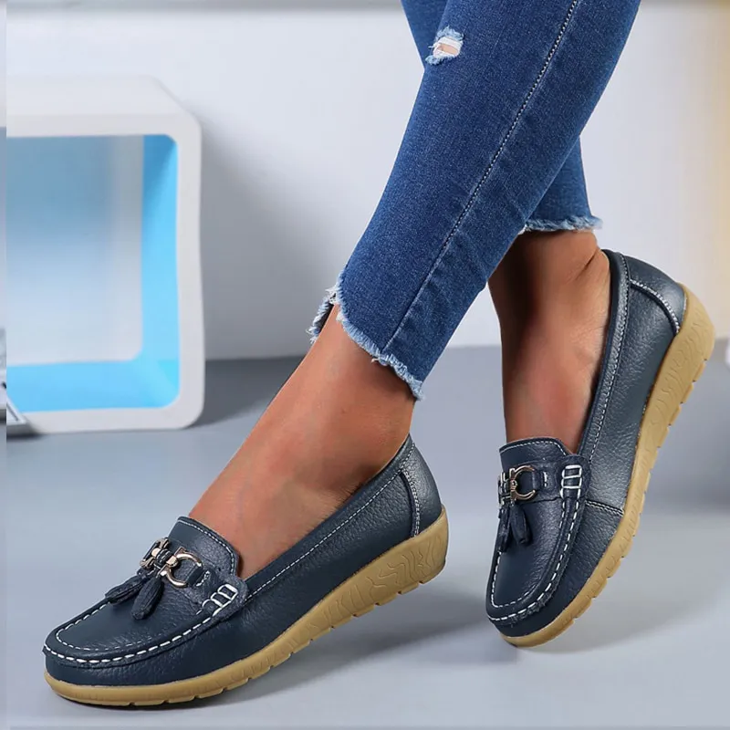 Nanccy Women Flats Ballet Leather Breathable  Casual  Shoes