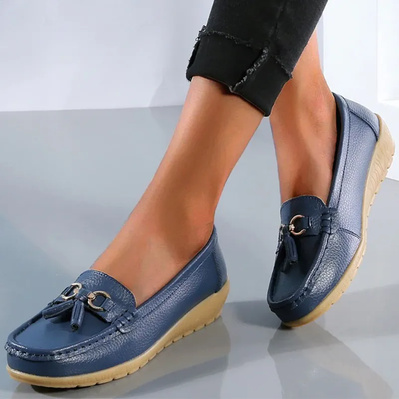 Nanccy Women Flats Ballet Leather Breathable  Casual  Shoes