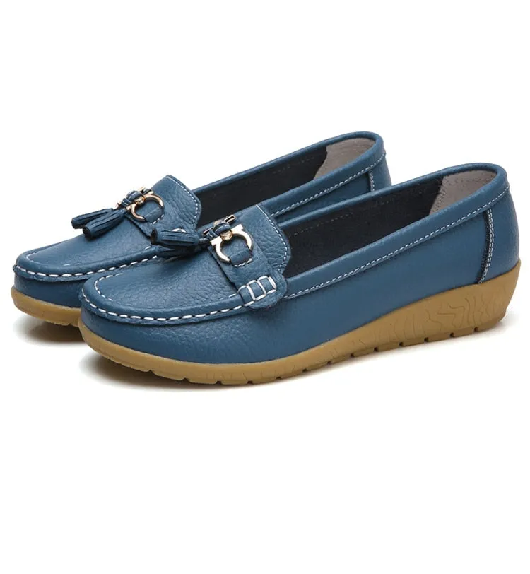 Nanccy Women Flats Ballet Leather Breathable  Casual  Shoes