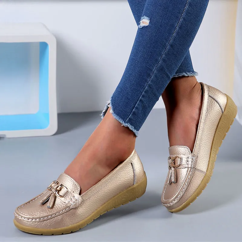 Nanccy Women Flats Ballet Leather Breathable  Casual  Shoes