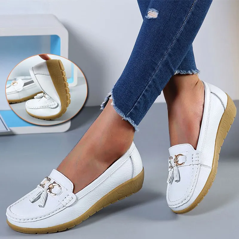 Nanccy Women Flats Ballet Leather Breathable  Casual  Shoes