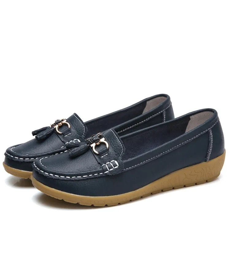 Nanccy Women Flats Ballet Leather Breathable  Casual  Shoes