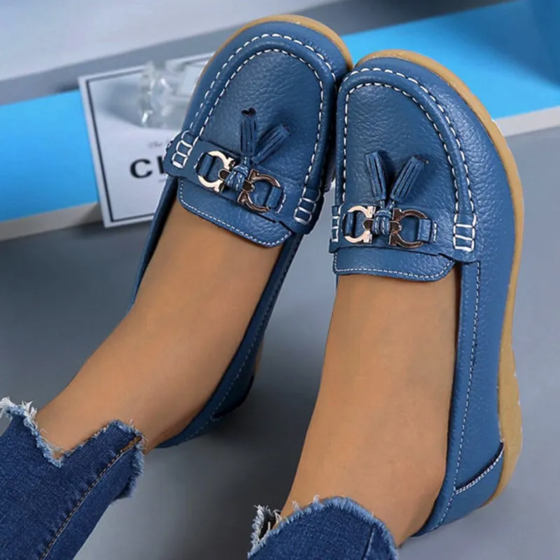 Nanccy Women Flats Ballet Leather Breathable  Casual  Shoes