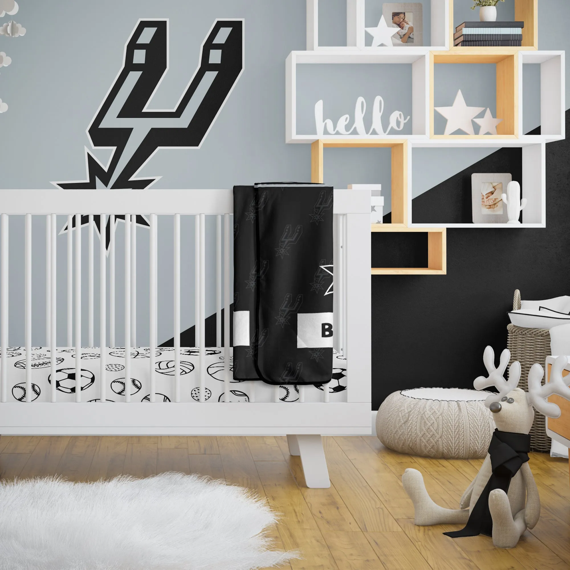 Personalized San Antonio Spurs Emblem Baby Pixel Fleece Blanket