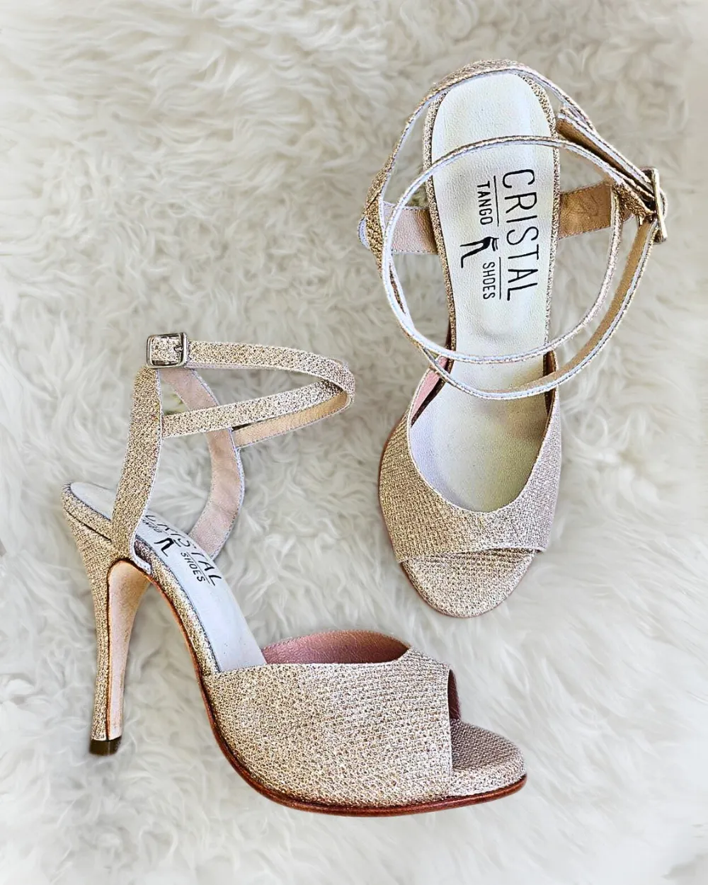 Rubi - Gold Glitter Tango Dance Shoes (Leather Sole)