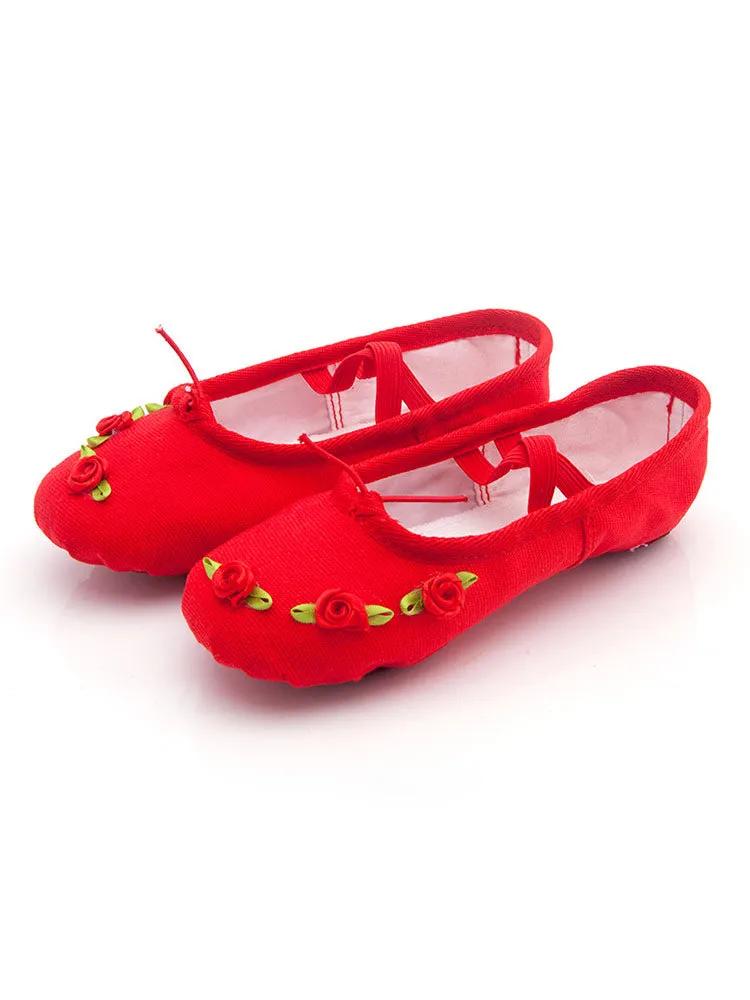 Soft Sole Canvas Exercise Ballet Shoes Cat Claw Rose Flower Dance Shoes