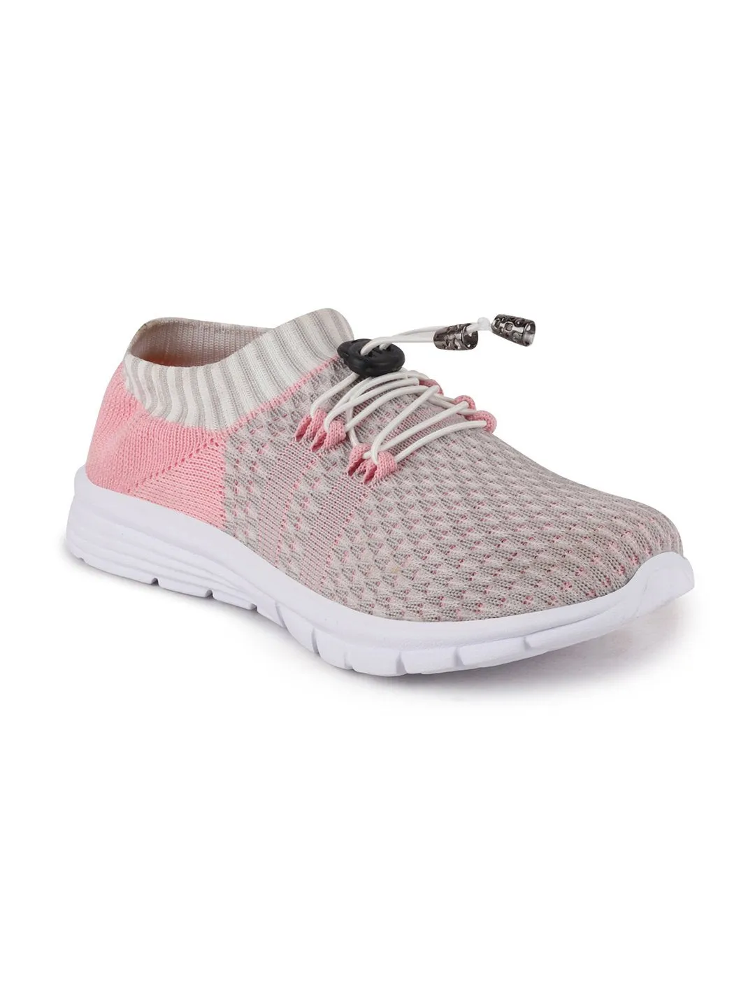 Women Grey/Pink Sports Lace-Up Outdoor Running Shoes