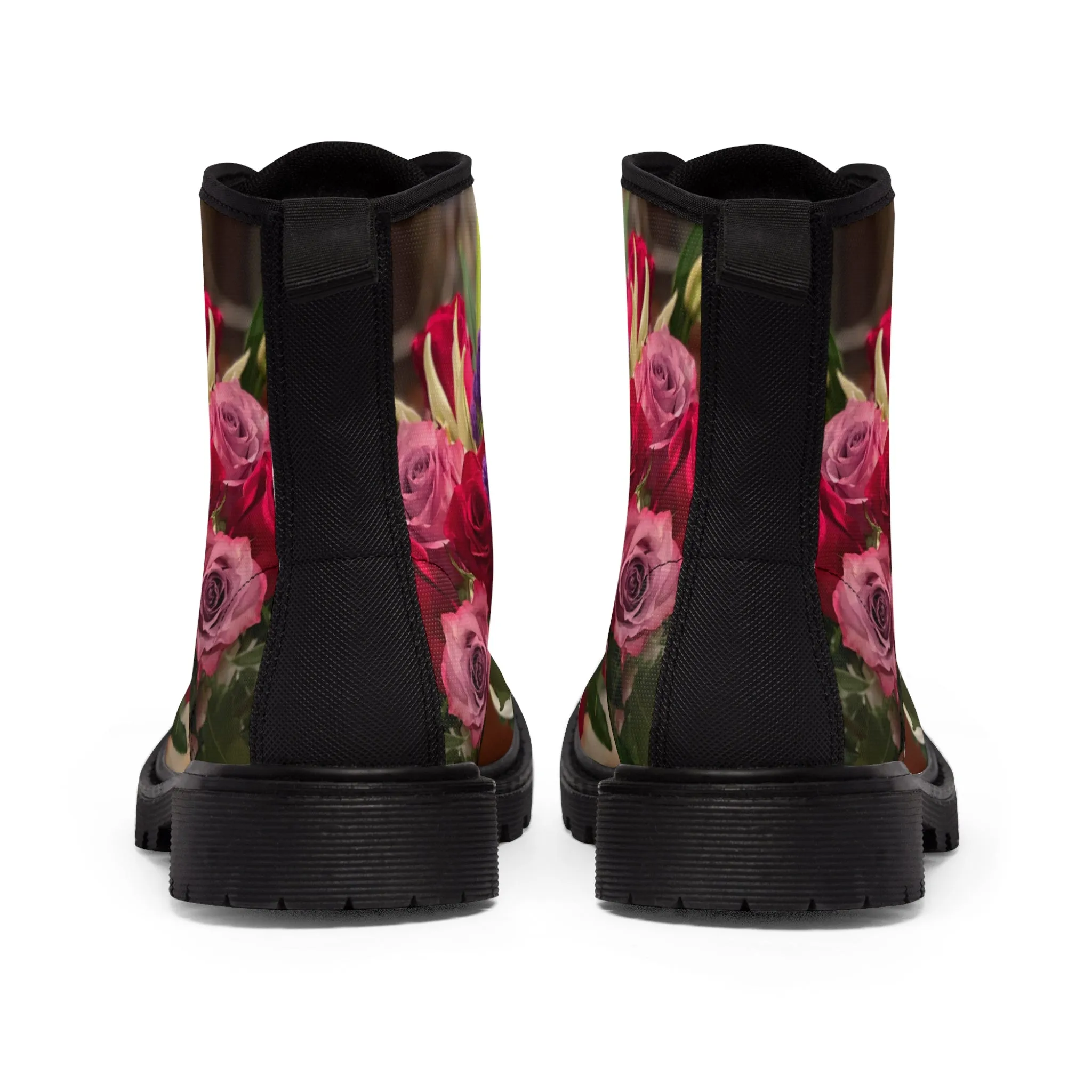 Women's Canvas Boots, Roses, Red, Purple, Flowers