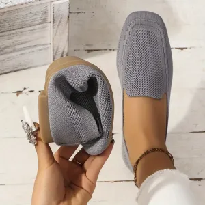 Women's Single Strap Flat Shoes, Breathable Square Head Large Size Wide Foot Shoes, Casual and Lightweight Walking Shoes   B143748