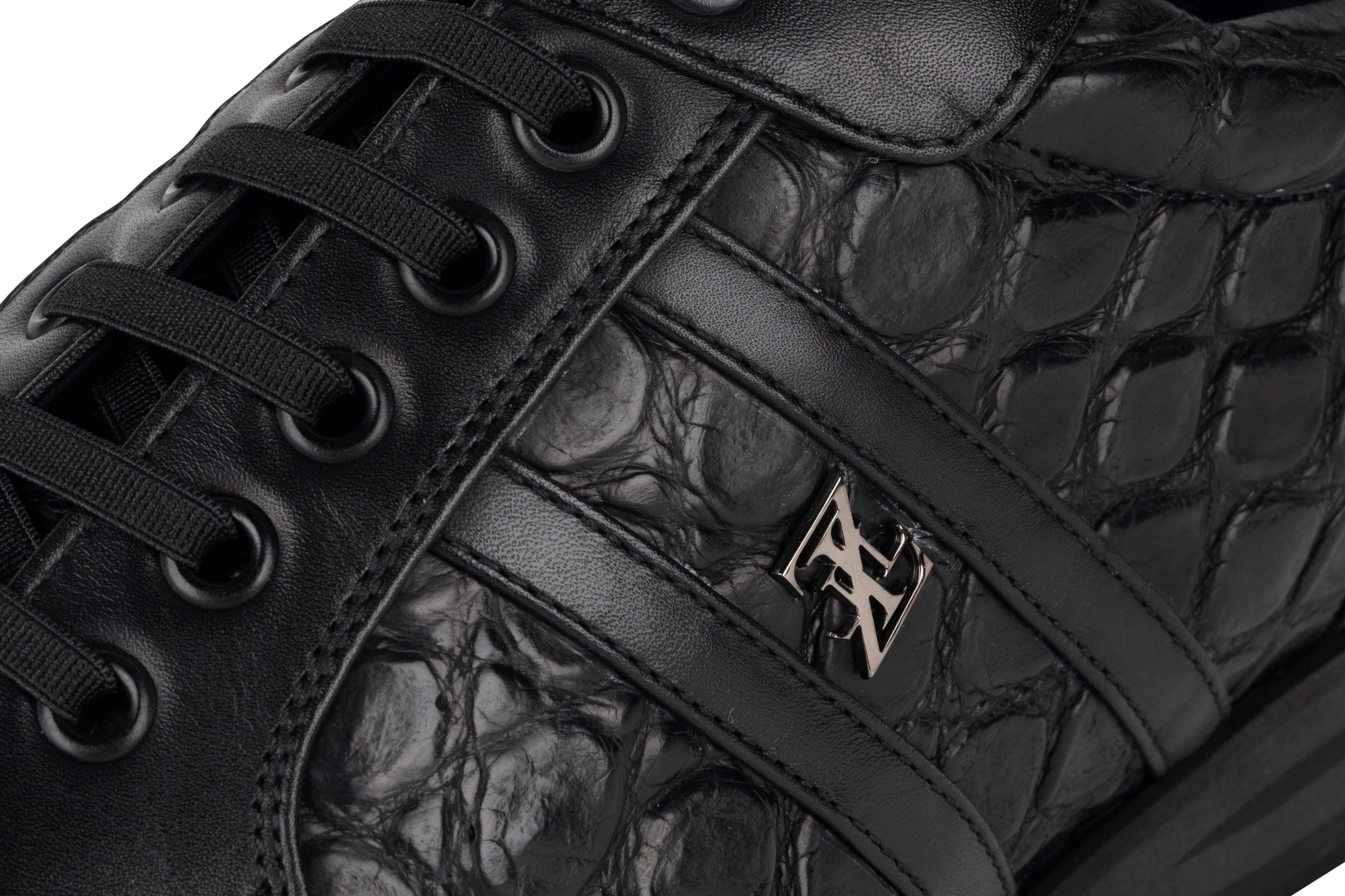 Zilli Black Caiman & Calfskin Blend Sneakers With Signature ZILLI Lettering