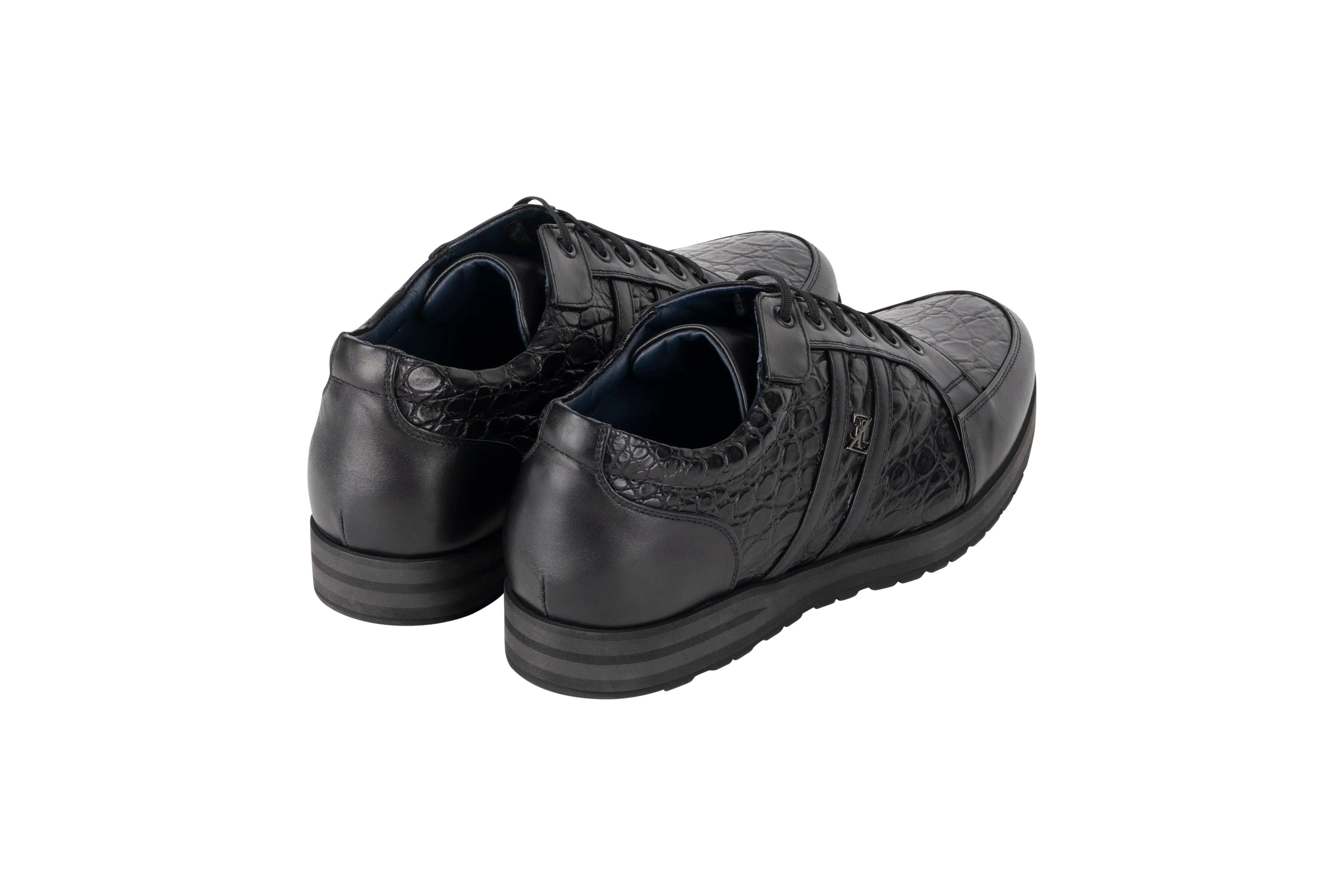 Zilli Black Caiman & Calfskin Blend Sneakers With Signature ZILLI Lettering