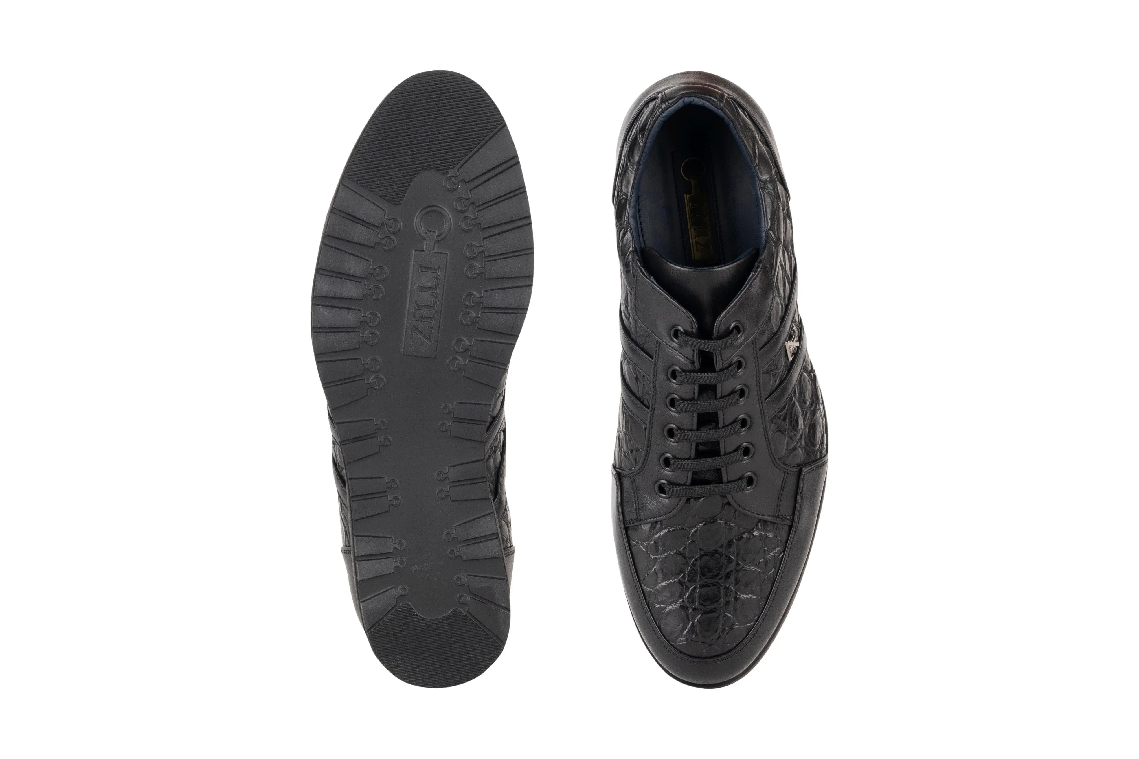 Zilli Black Caiman & Calfskin Blend Sneakers With Signature ZILLI Lettering