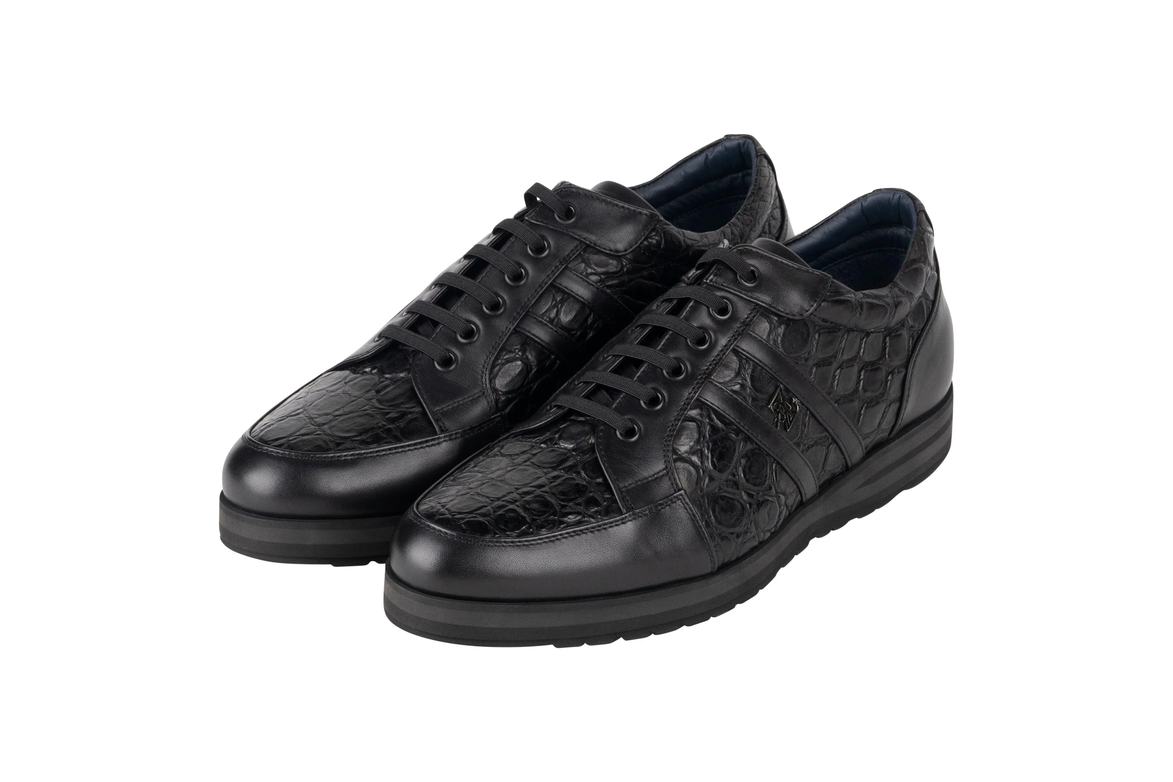 Zilli Black Caiman & Calfskin Blend Sneakers With Signature ZILLI Lettering